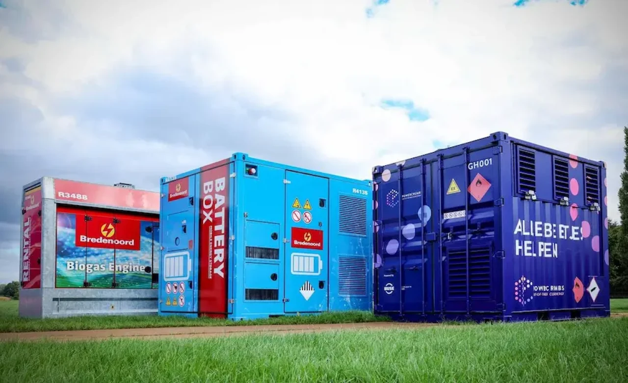 biogasaggregaat opstelling voor mobiele stroomvoorziening